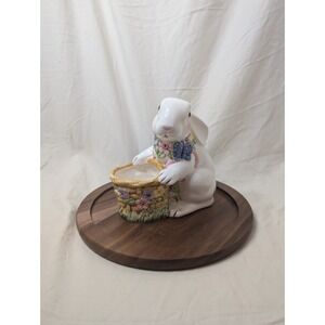 Vintage Bunny Planter In A Basket Spring Decor Succulent Garden